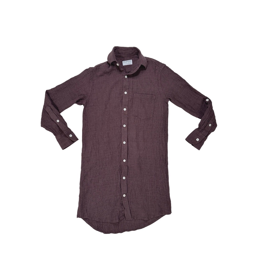 Emily‎ Phillips Linen Button Down Long Sleeve Shirt Dress Burgundy Size 3/Small